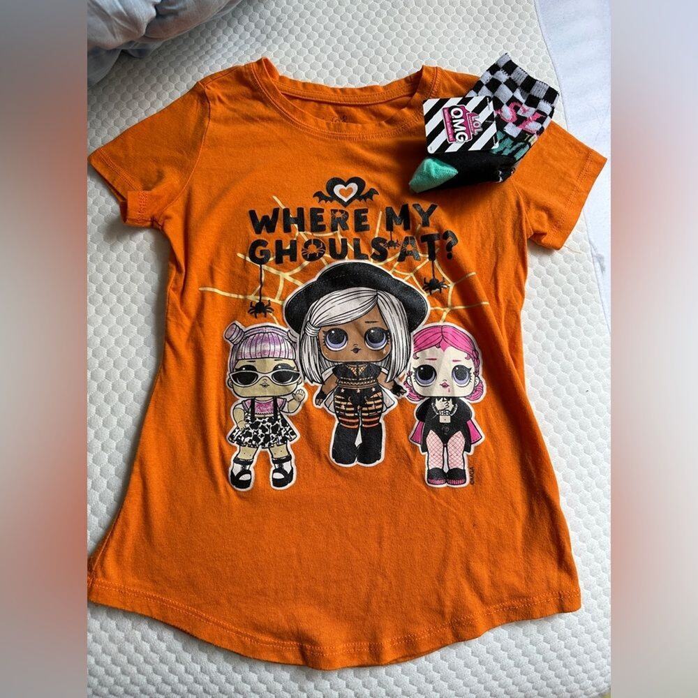 LOL Surprise Halloween Graphic Tee and Sock Bundle Size 8-10 Girls